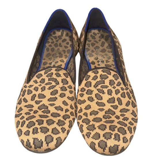 Rothys The Loafer Ballet Flat 8.5 Mocha Spot Leopard Print Cushioned Comfort - Picture 1 of 12